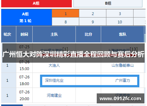 广州恒大对阵深圳精彩直播全程回顾与赛后分析