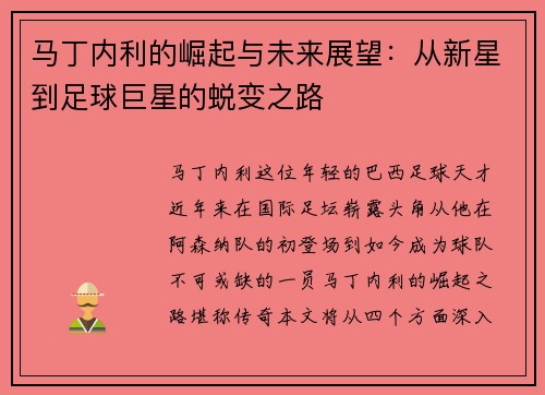 马丁内利的崛起与未来展望：从新星到足球巨星的蜕变之路